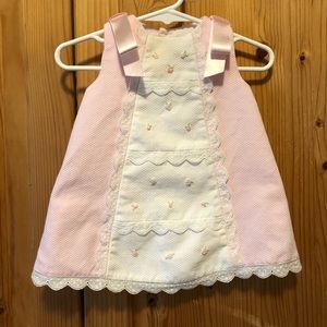 Luli & Me Pink and White Pique Dress w/Satin Bows